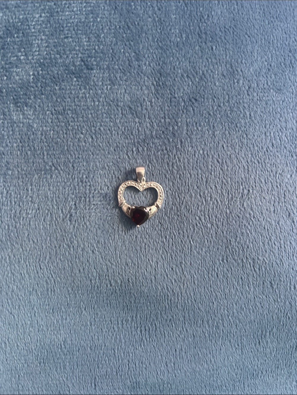 Silver Heart Pendant with Dark Red Gem